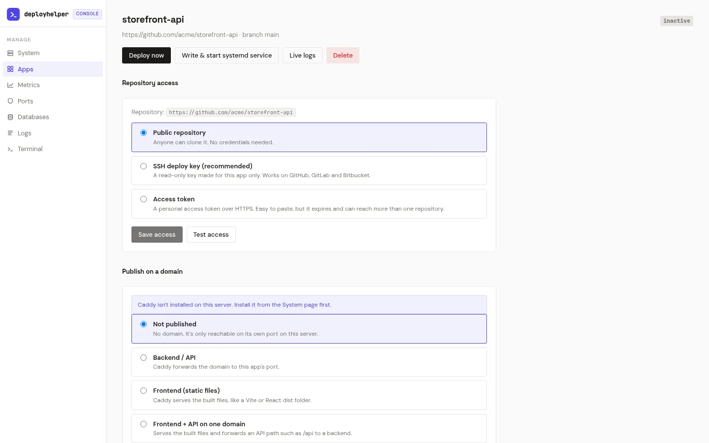 DeployHelper screen
