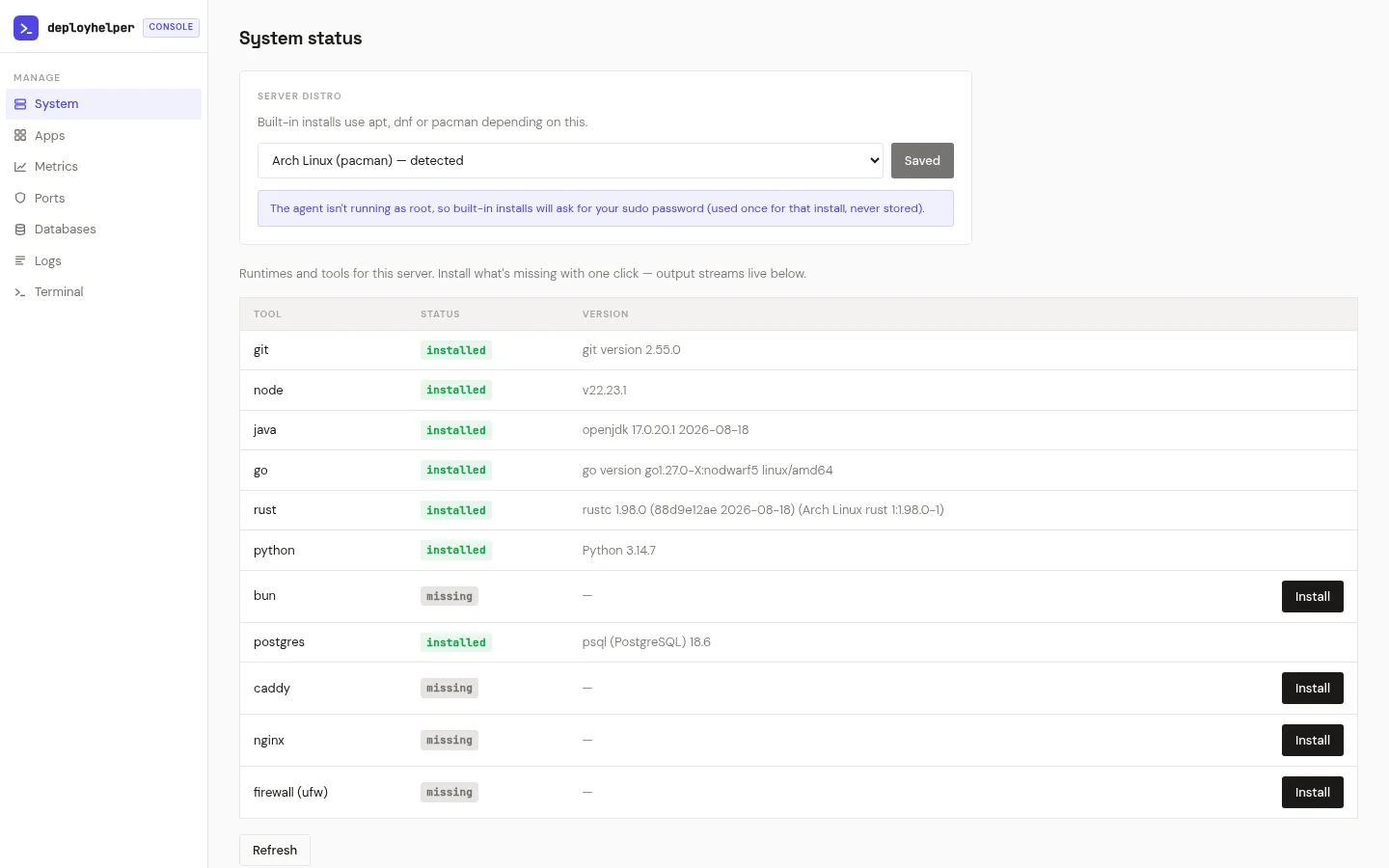 DeployHelper screen