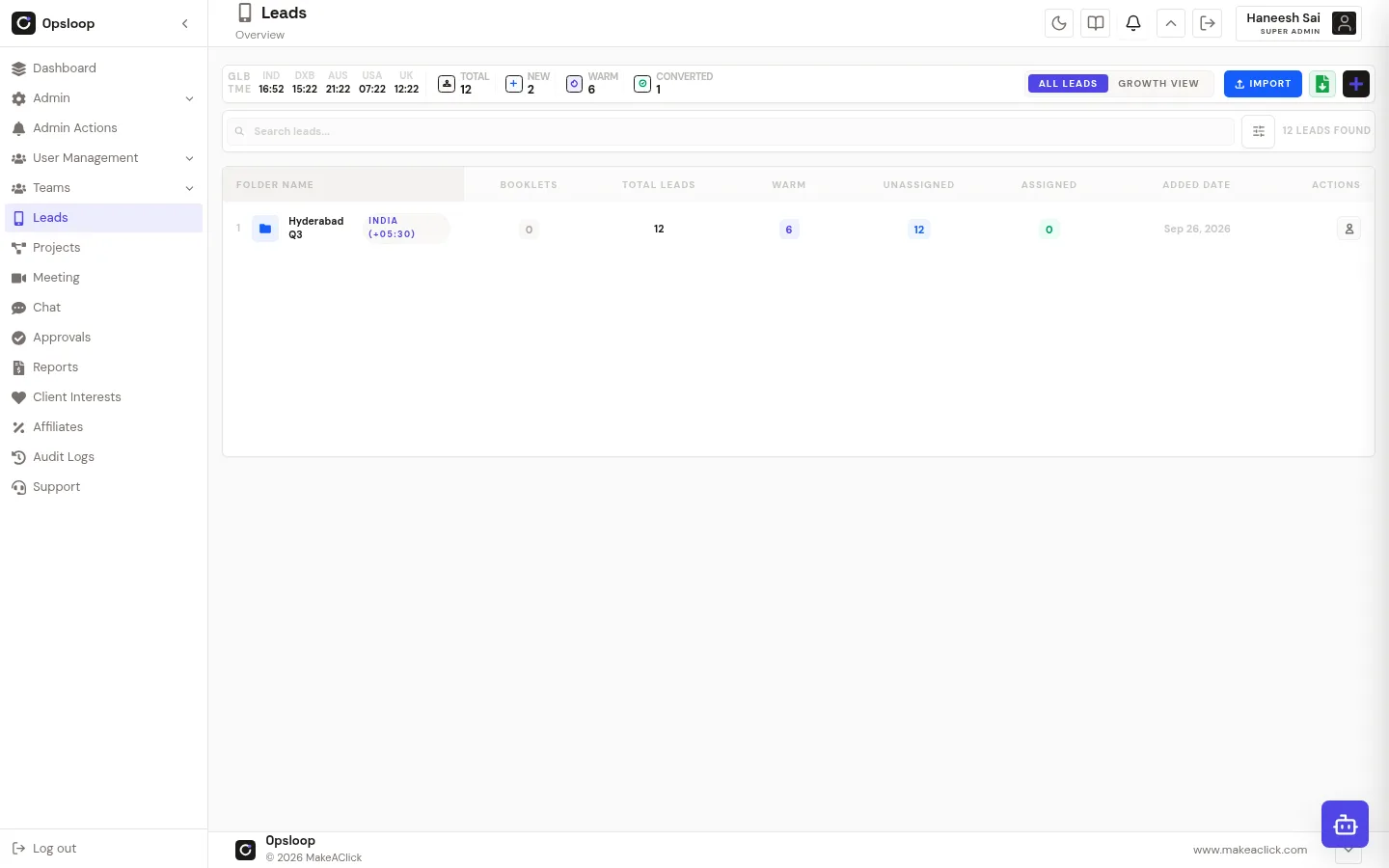 Opsloop screen